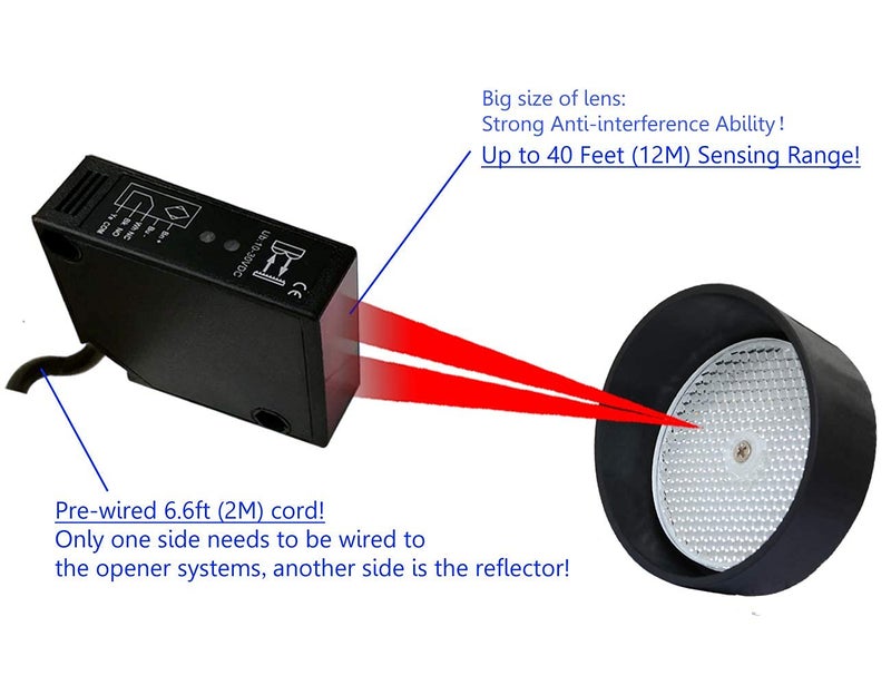 Supreform IP67 Waterproof 40 Feet Range 10-30VDC Retro-Reflective Photoelectric Beam Sensor for Gate Opener, Garage Door Sensor, Driveway Alarm Sensor Switch, Protective Metal Cover Included - Image 5